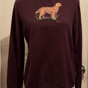 Ralph Lauren Dark Brown Sweater Golden Retriever Dog Design Merino Wool Vintage